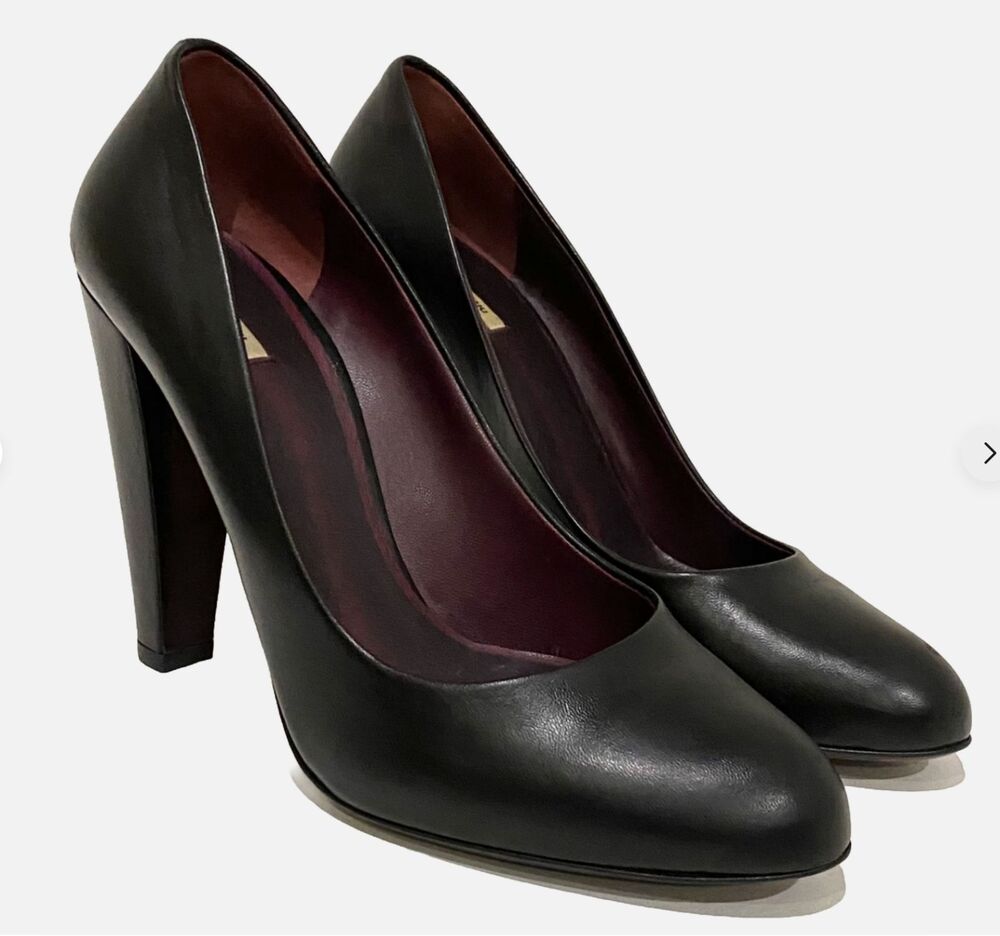 Miu Miu Prada Womens 37 Black Leather High Heel Pumps Luxury Designer Italy Shoe